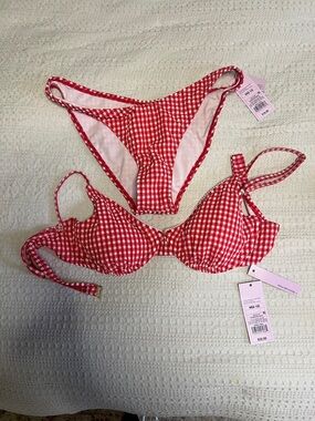 Wild Fable Textured Red Gingham Bikini Set NWT